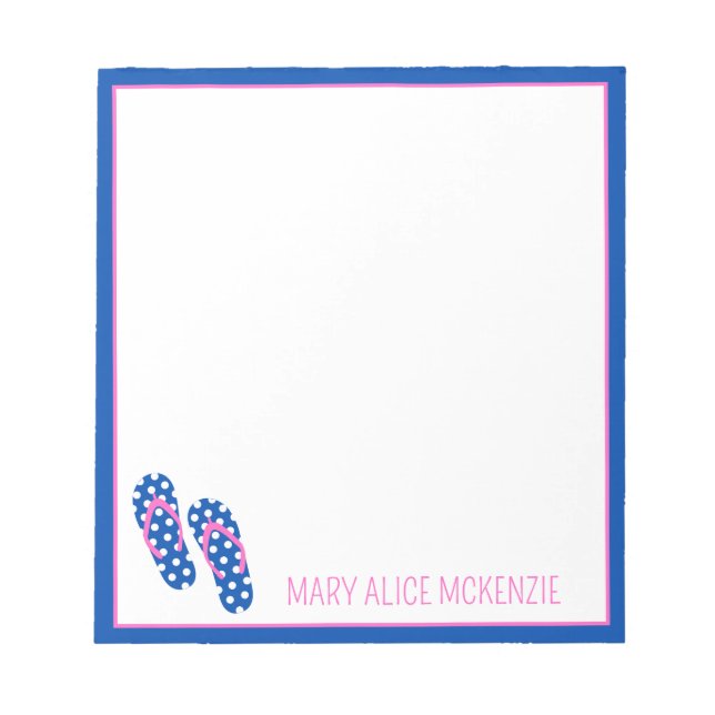 Pink and Navy Polka Dots Flips Flops Personalised  Notepad (Front)