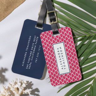 Pink and Navy Scallop Pattern Luggage Tag