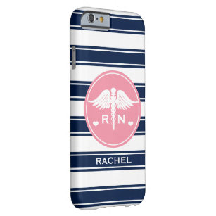 PINK AND NAVY STRIPE CADUCEUS NURSE RN BARELY THERE iPhone 6 CASE