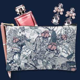 Pink and Navy Toile Accessory Pouch