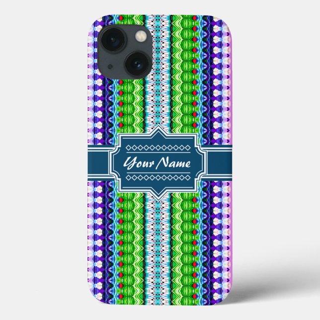 Pink and Navy Tribal Ikat Chevron Personalised Case-Mate iPhone Case (Back)