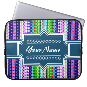 Pink and Navy Tribal Ikat Chevron Personalized Laptop Sleeve