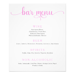Pink and Off White Wedding Bar Menu Poster