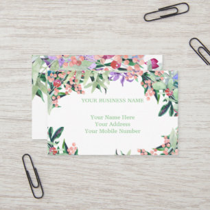 Pink and olive green floral water color business card
