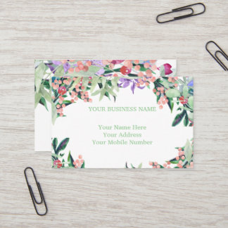 Pink and olive green floral water colour business card