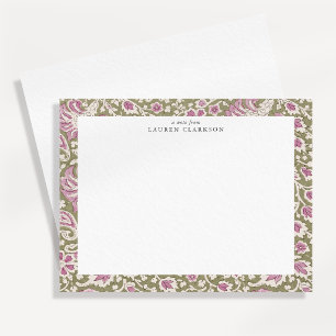 Pink and Olive Hand-Block Inspired Floral Note Car Invitation
