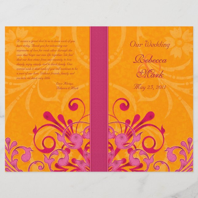 Pink and Orange Abstract Floral Wedding Program (Front)