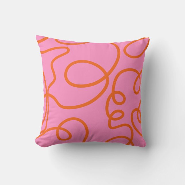 Pink And Orange Abstract Lines Brush Strokes Cushion (Front)