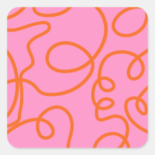 Pink And Orange Abstract Lines Brush Strokes Square Sticker