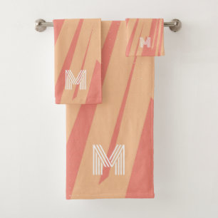 Pink and orange abstract retro design bath towel set