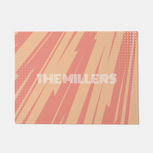 Pink and orange abstract retro design doormat (Front)
