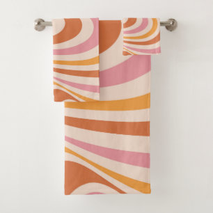 Pink and orange abstract swirl design bath towel set