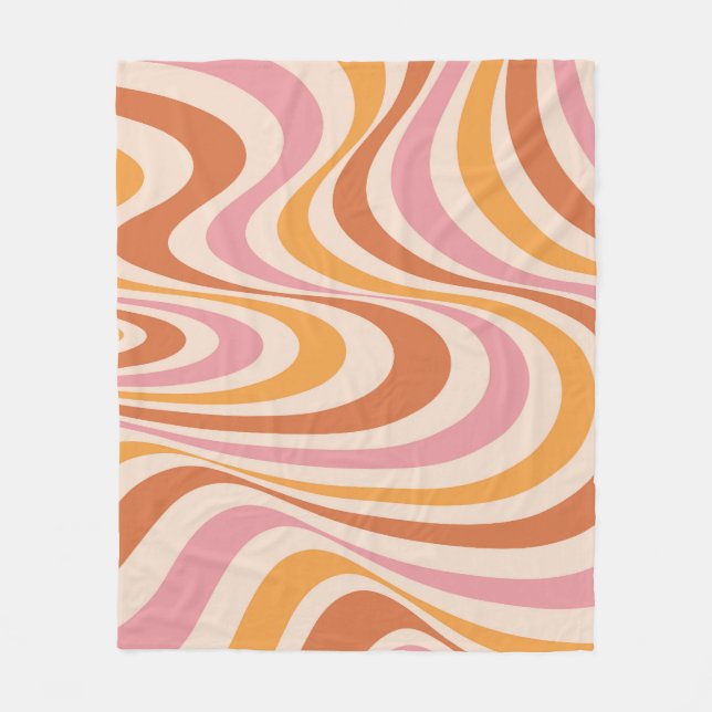 Pink and orange abstract swirl design fleece blanket (Front)