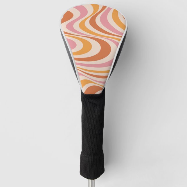 Pink and orange abstract swirl design golf head cover (Front)