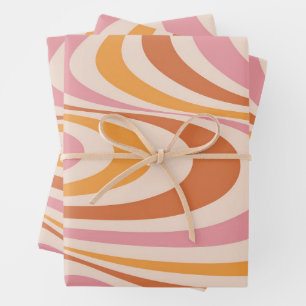 Pink and orange abstract swirl design wrapping paper sheet
