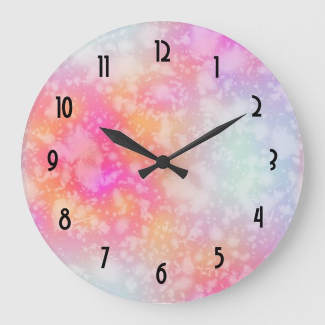 Pink and Orange Abstract Watercolor Background Large Clock (Front)