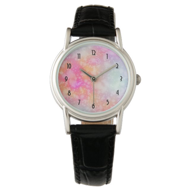 Pink and Orange Abstract Watercolor Background Watch (Front)