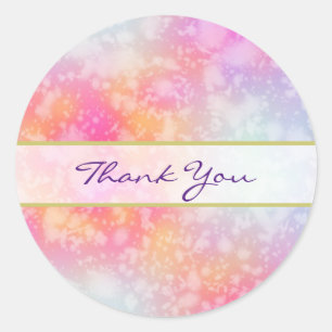Pink and Orange Abstract Watercolor Thank You Classic Round Sticker