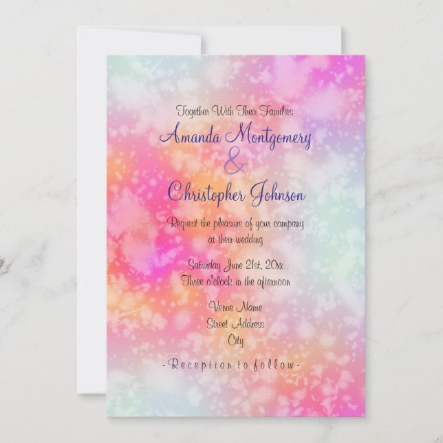 Pink and Orange Abstract Watercolor Wedding Invitation (Front)