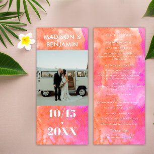 Pink and Orange and White Photo Minimalist Wedding Programme