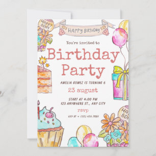 Pink and Orange Birthday Invitation