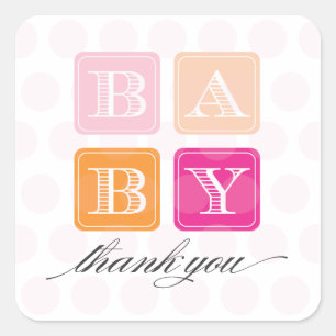 Pink and Orange Blocks Baby Shower Favour Sticker