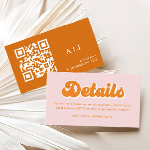 Pink and Orange Boho Retro 70s Wedding Website Enclosure Card