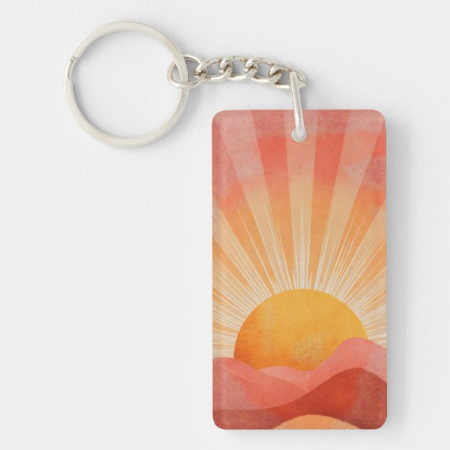 Pink and Orange Boho Sunrise Key Ring (Front)