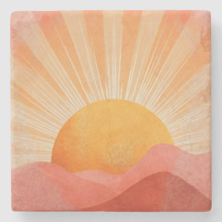 Pink and Orange Boho Sunrise Stone Coaster