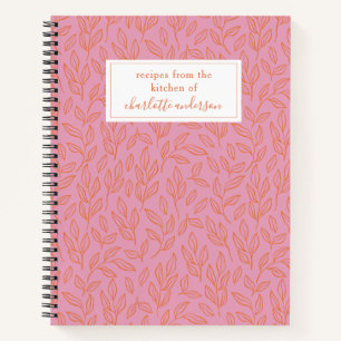 Pink and Orange Botanical Leaf Pattern Recipe Notebook