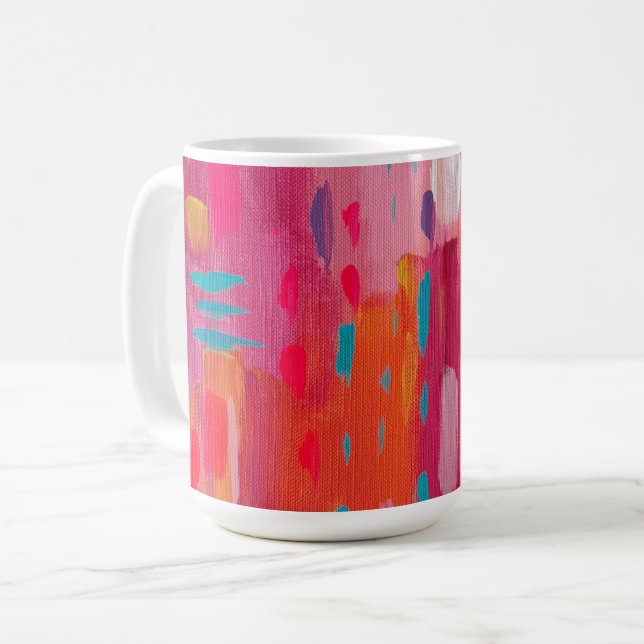 Pink and Orange Brush Marks Abstract  Coffee Mug (Front Left)