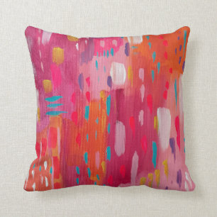 Pink and Orange Brush Marks Abstract  Cushion