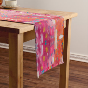 Pink and Orange Brush Marks Abstract Short Table Runner