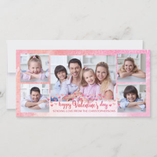 Pink and Orange Brush Script 5-Photo Valentine Holiday Card