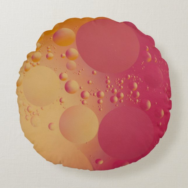 Pink and orange bubble digital round cushion (Front)