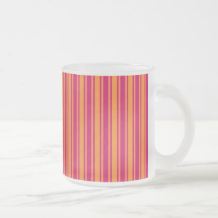 Pink and orange candy stripes frosted glass coffee mug