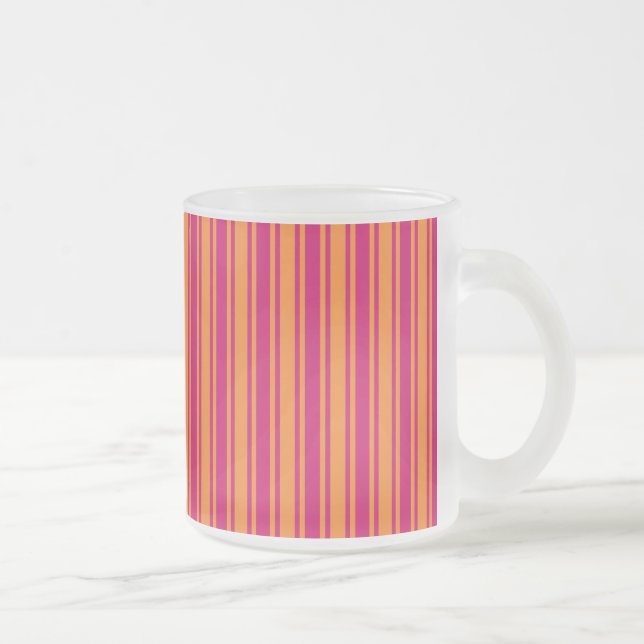 Pink and orange candy stripes frosted glass coffee mug (Right)