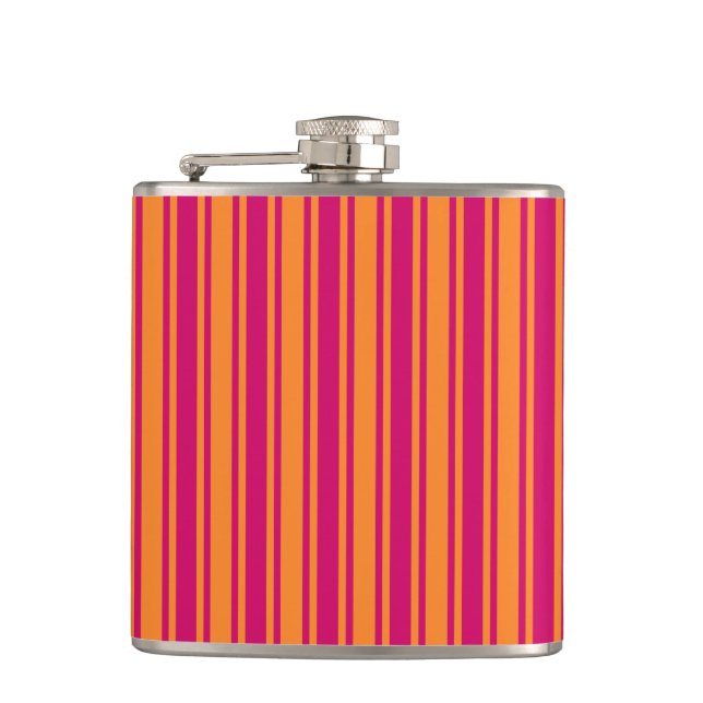 Pink and orange candy stripes hip flask (Front)