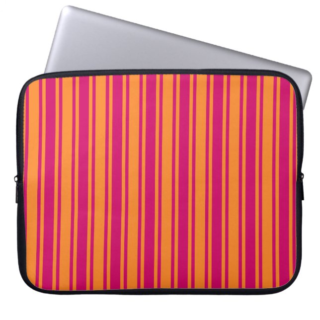 Pink and orange candy stripes laptop sleeve (Front)