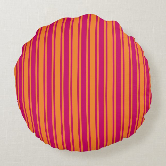 Pink and orange candy stripes round cushion (Back)
