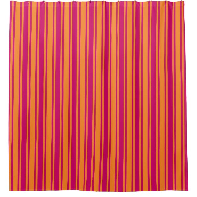 Pink and orange candy stripes shower curtain (Front)