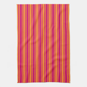 Pink and orange candy stripes tea towel