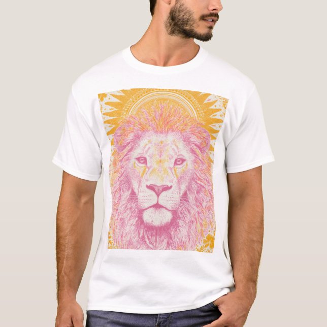 Pink and Orange Celestial Lion T-Shirt (Front)