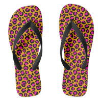 Pink and orange cheetah print flip flops