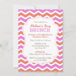 Pink and Orange Chevron Mother's Day Brunch Party Invitation