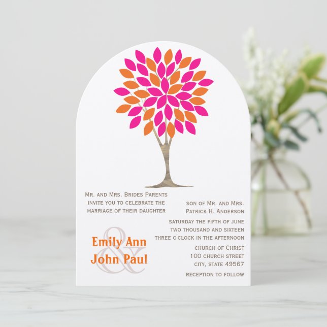 Pink and Orange Chrysanthemum Fairytale Forest Invitation (Standing Front)