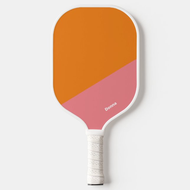 Pink And Orange Colour Block With Name Pickleball Paddle (Front)
