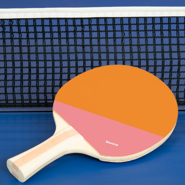Pink And Orange Colour Block With Name Ping Pong Paddle (Insitu)