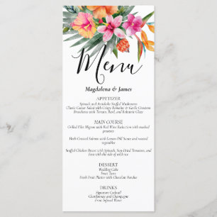 Pink and Orange Colourful Tropical Floral Wedding Menu