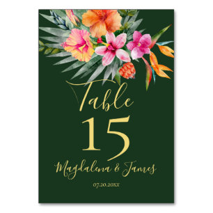 Pink and Orange Colourful Tropical Floral Wedding Table Number